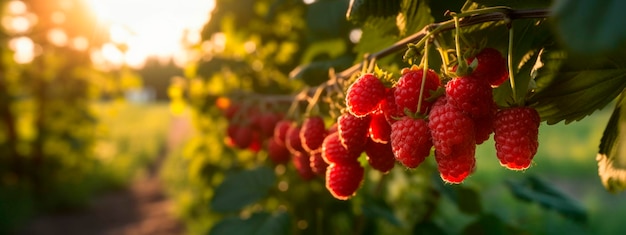 La framboise pousse sur un arbre dans le jardin de récolte Generative Ai