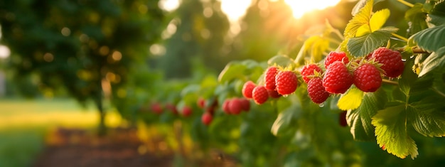 La framboise pousse sur un arbre dans le jardin de récolte Generative Ai