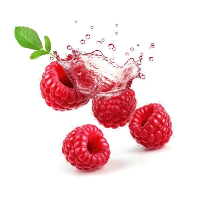 Framboise tombant avec des gouttes d'eau