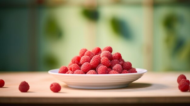 Des framboises sur une assiette en céramique