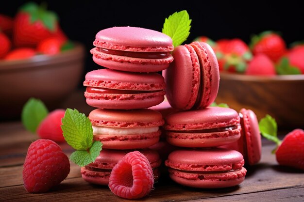 Framboises aux macarons Generative AI