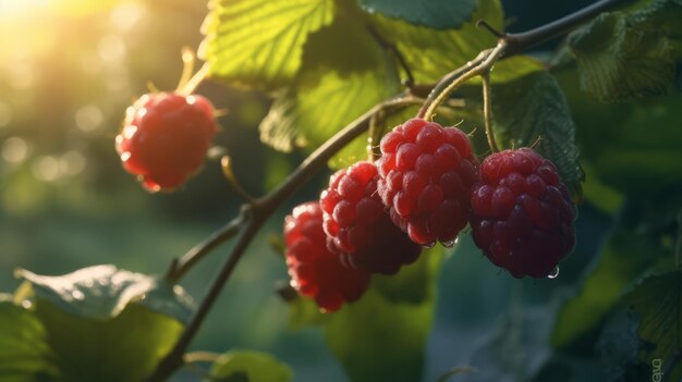 Des framboises dans le jardin d'été