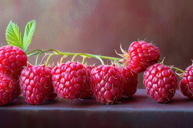 Des framboises disposées sur la table