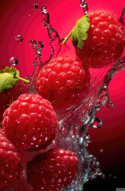 des framboises éclaboussées de liquide