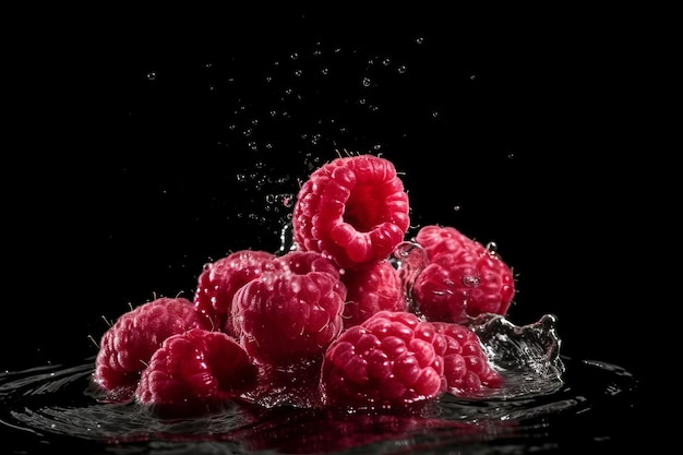 Framboises sur fond noir