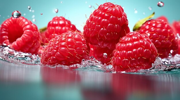 Framboises fraîches avec gouttes d'eau