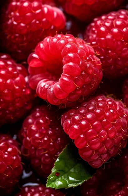 Framboises fraîches avec gouttes d'eau