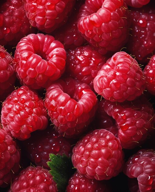 Framboises fraîches avec gouttes d'eau