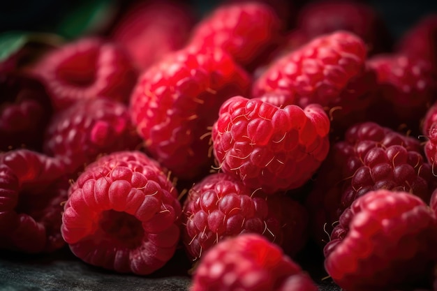 Framboises fraîches mûres en arrière-plan générées par l'IA