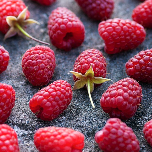 Framboises sur pierre grise