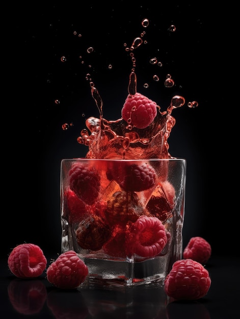 Framboises tombant dans le verre ai générative