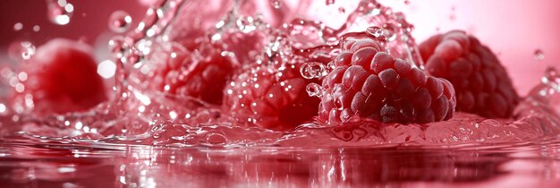 Les framboises tombent dans l'eau.