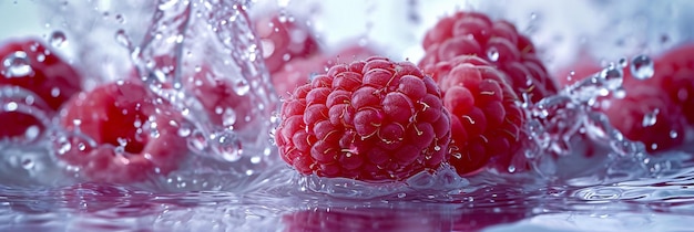 Les framboises tombent dans l'eau.