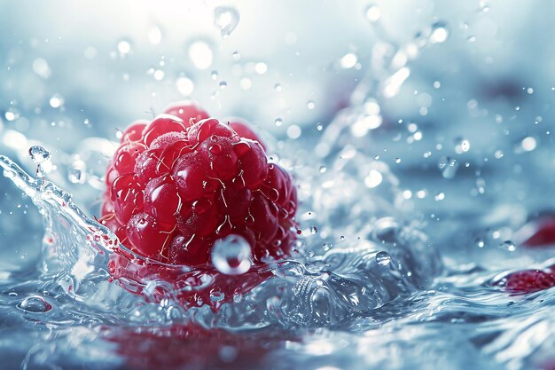 Les framboises tombent dans l'eau.