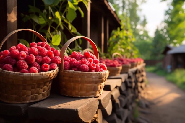 Des framboises très saines dans le village des grands-mères.