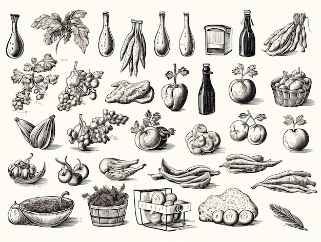 Frame de vue supérieure des légumes Design du menu du marché des agriculteurs Poster d'aliments biologiques Illustration de croquis dessinée à la main vintage Graphique linéaire