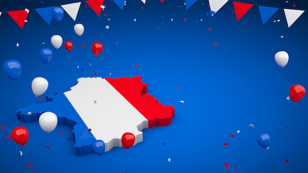 Photo france 3d avec des fanions de ballons et mur de confettis