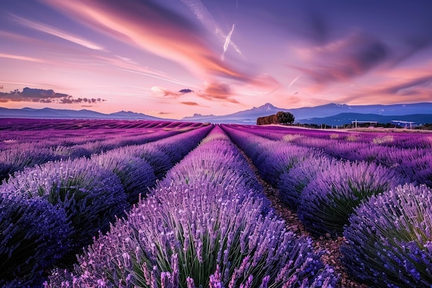 France alpes de haute provence valensole champ de lavande au crépuscule