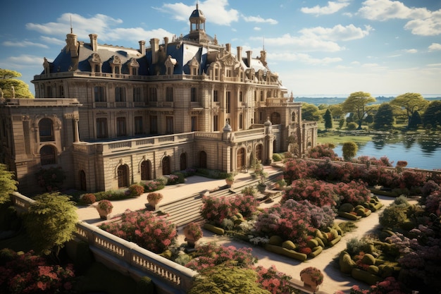 Photo france paris le palais de versailles avec ses somptueux jardins génératif ia