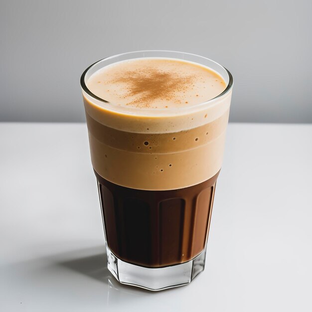 Frappe de café grec glacé avec des cubes de glace sur fond blanc Dessin de café froid avec espace de copie