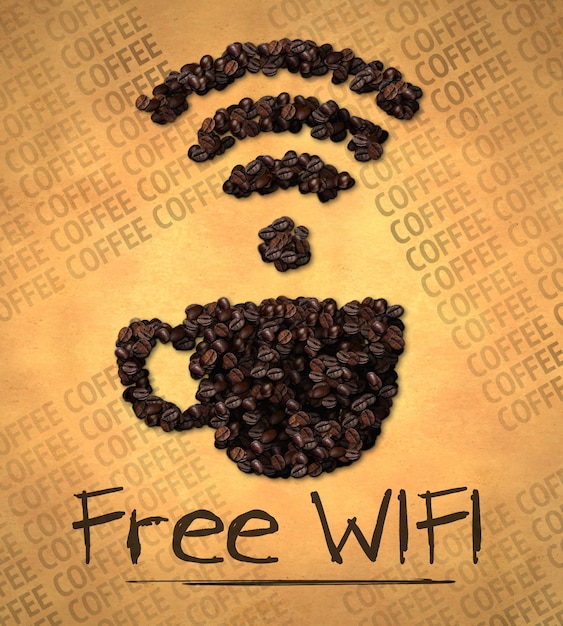 Free WiFi Cup Icône grain de café sur le vieux papier