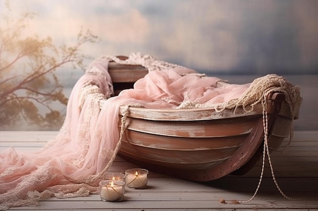 Freepick Mockups Accessoire de bateau pour la photographie de nouveau-né avec tulle rose