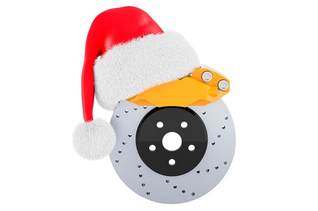 Frein à disque de voiture avec rendu 3D du chapeau de Noël rouge du Père Noël