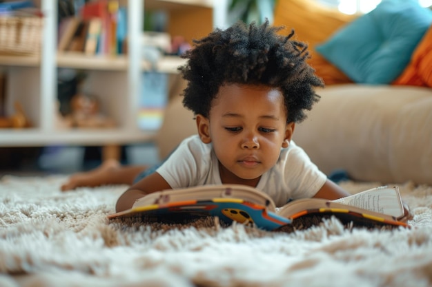 Photo des frères et sœurs afro-américains lisent un livre d'histoires en quarantaine