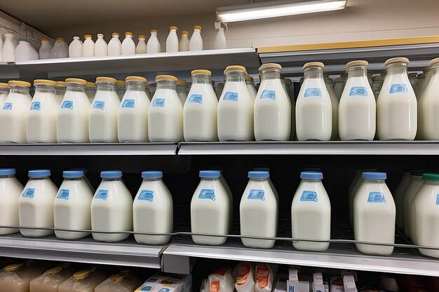 Photo fresh milk bottles in grocery in athens greece on january 9 2022