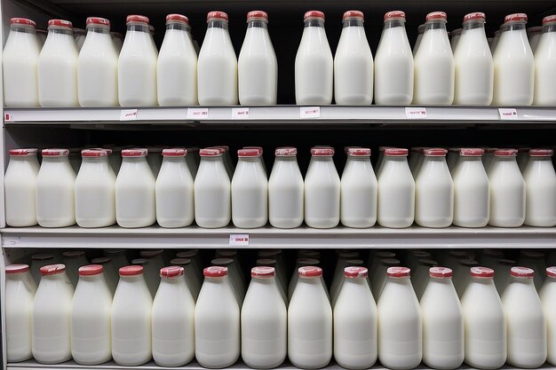 Photo fresh milk bottles in grocery in athens greece on january 9 2022