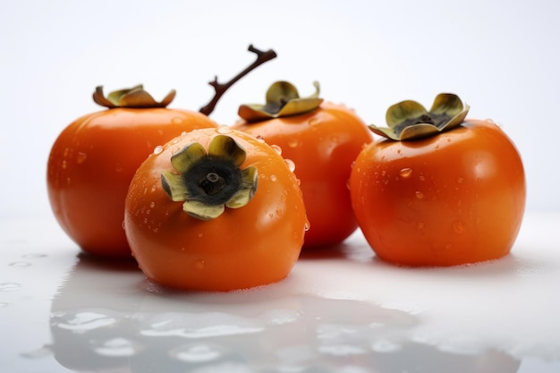 Photo fresh persimmon solid color background image generative ai