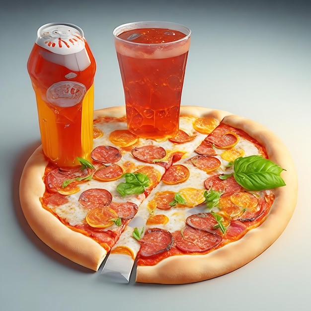 Fresh_pizza_sliced_with_cold_drinks