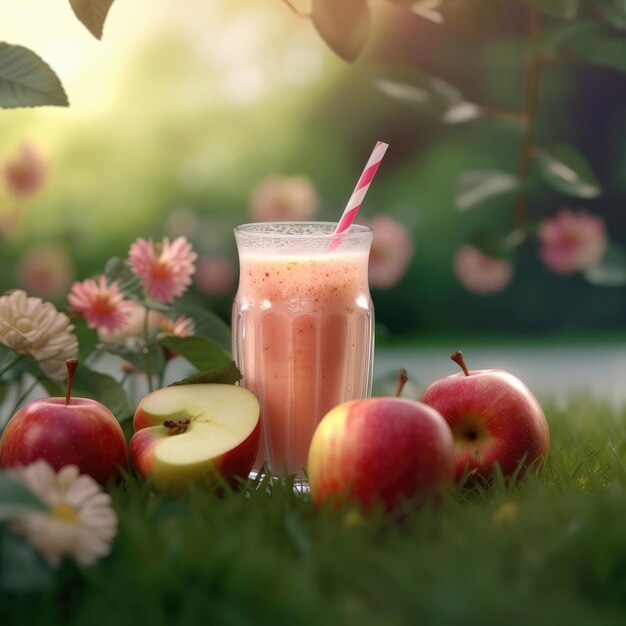 Fresh Smoothie Apple lassi aux pommes dans un restaurant de fond de studio avec jardin