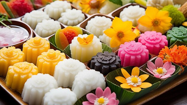 Des friandises colorées tentent dans les desserts traditionnels thaïlandais