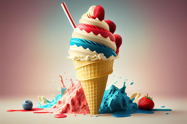 Friandises pour les vacances de la fête de l'indépendance le 4 juillet Glace à la crème maison Generative Ai