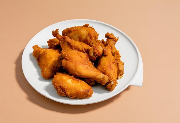 Frire des ailes de poulet avec de la sauce sucrée et mélanger des légumes sur fond blanc