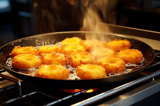 Photo frire des beignets sur une casserole chaude