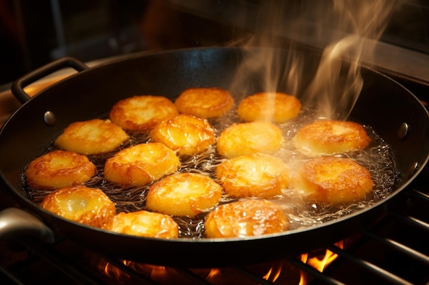 Photo frire des beignets sur une casserole chaude