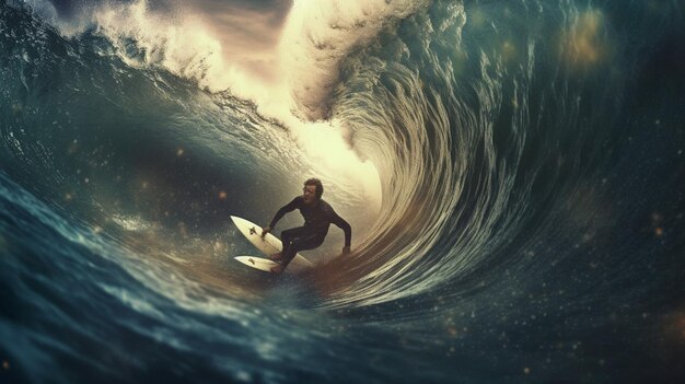 Le frisson de surfer sur les vagues sur une planche de surf