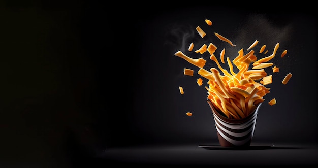 Photo une frite s'envole d'une tasse.