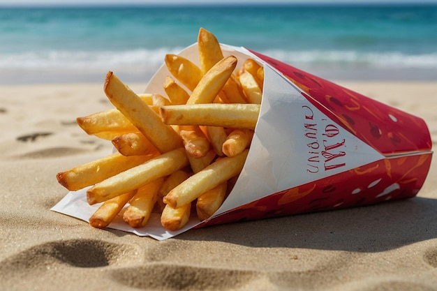 Des frites en cône à la plage