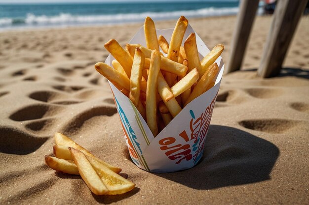 Des frites en cône à la plage