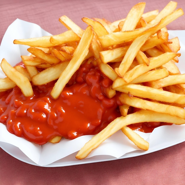 Frites croustillantes avec ketchup et sauce