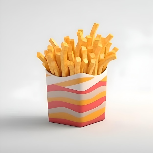 Photo des frites dans une boîte sur un fond blanc rendu 3d