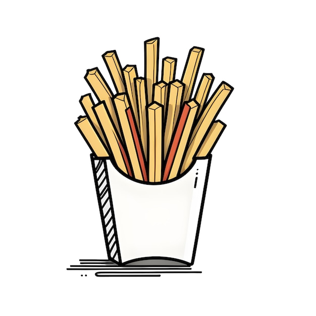 frites dans une boîte en papier sur un fond blanc