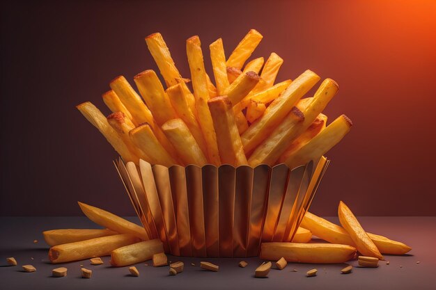 Des frites dans une boîte en papier sur un fond sombre Focus sélectif génératif ai