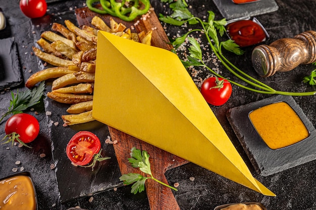 Frites dans un emballage en papier