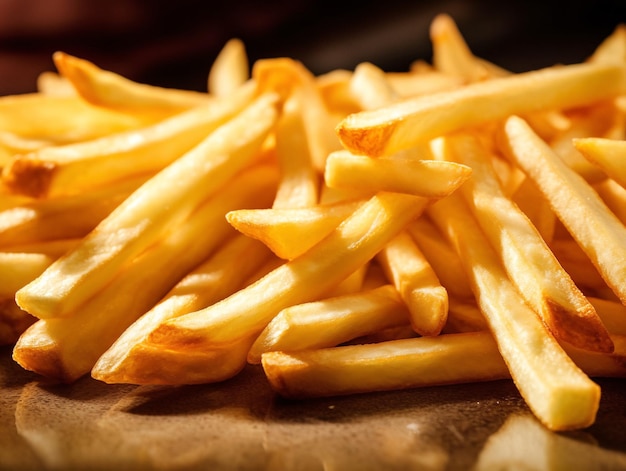 Des frites délicieusement croustillantes empilées sur une table avec une personne en arrière-plan Generative AI