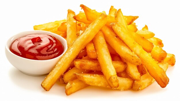 Des frites délicieuses et du ketchup. Une nourriture délicieuse.