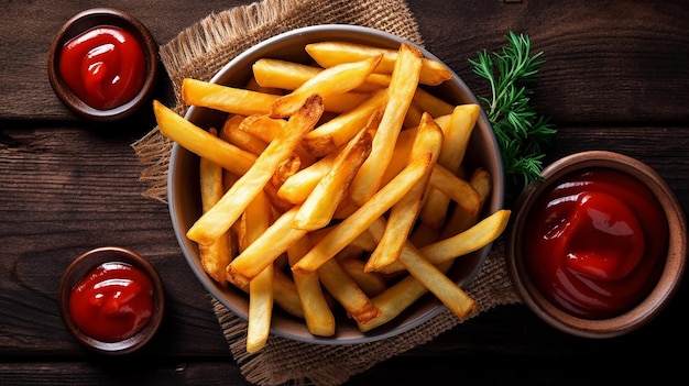 Des frites délicieuses avec du ketchup